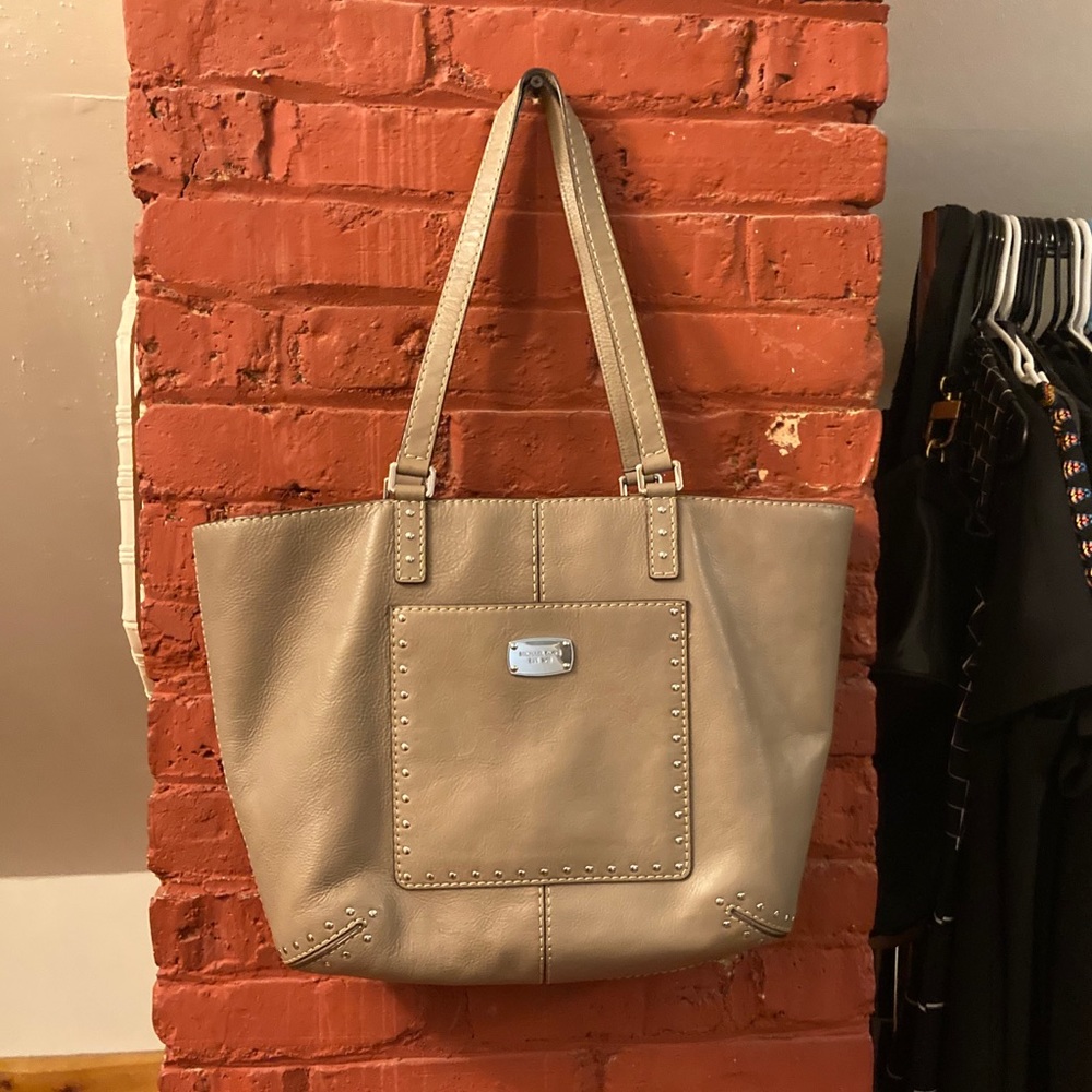 Michael Kors Taupe studded leather shopper bag